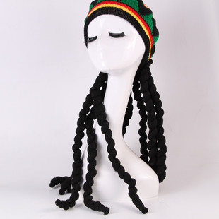 Halloween Beret Black Braid Rasta Wig Color Hat Rainbow Festival Theme Party Carnival Wig