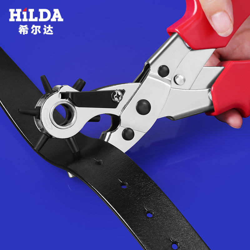 Venta directa de producción Hilda cinturón punzonado alicates cinturón punzonadora punzonado redondo agujero plano pantalones cinturón herramienta de perforación