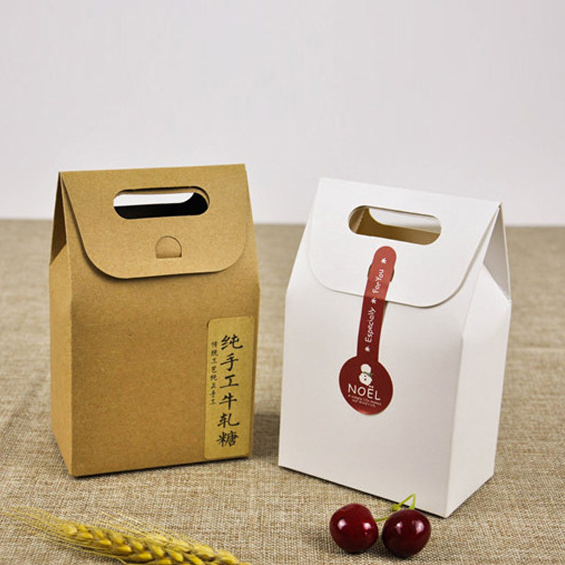 牛皮纸糖果曲奇饼干包装袋烘焙牛轧糖包装盒手提点心盒批发烘培