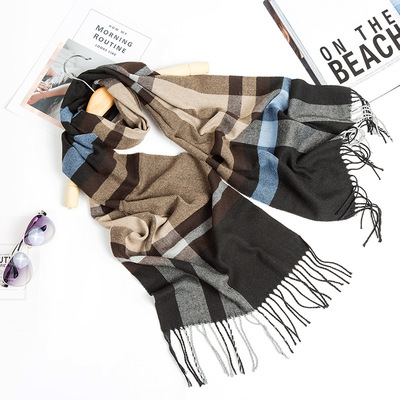 2025新款秋冬季英伦格子围巾男士仿羊绒保暖流苏格子围脖厂家批发