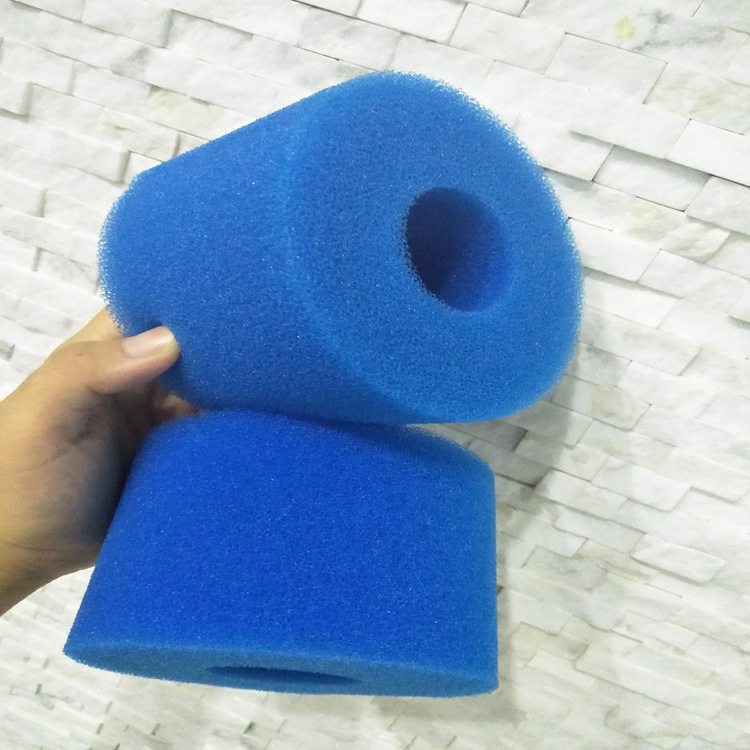 蓝色中孔聚氨酯泳池过滤棉圆管大号水族生化棉污水过滤棉套泡棉柱
