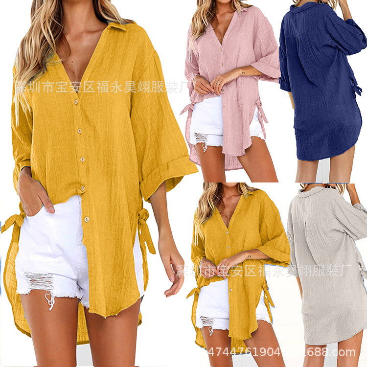 2023Wish Amazon Ebay Aliexpress European and American New Style Lace-Up Button Asymmetrical Women's Shirt for Women