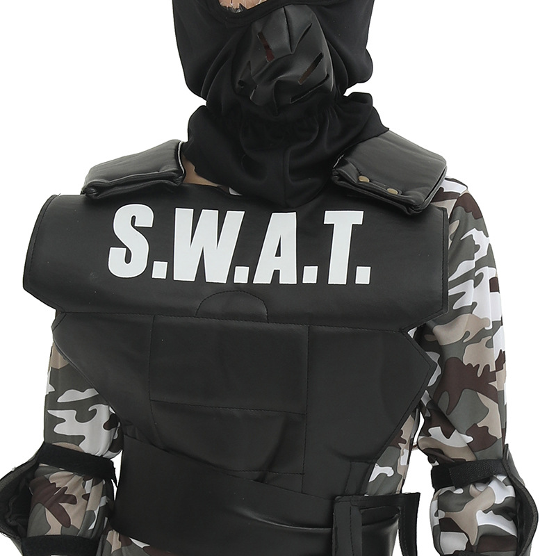 Fabricante en stock anti-terrorista élite niños camuflaje juego ropa Halloween partido etapa props real CS rendimiento ropa