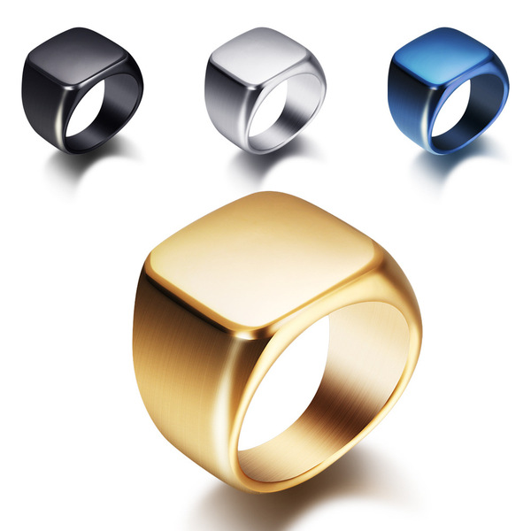glossy square carved ring stainless steel