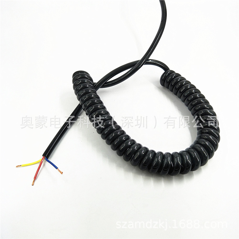 纯铜二芯弹簧线 3*0.75平方弹性线螺旋电缆 耐磨弹簧电源线拉3米