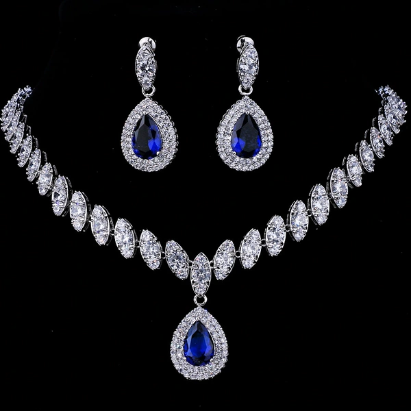 Blue diamond, earrings, necklace