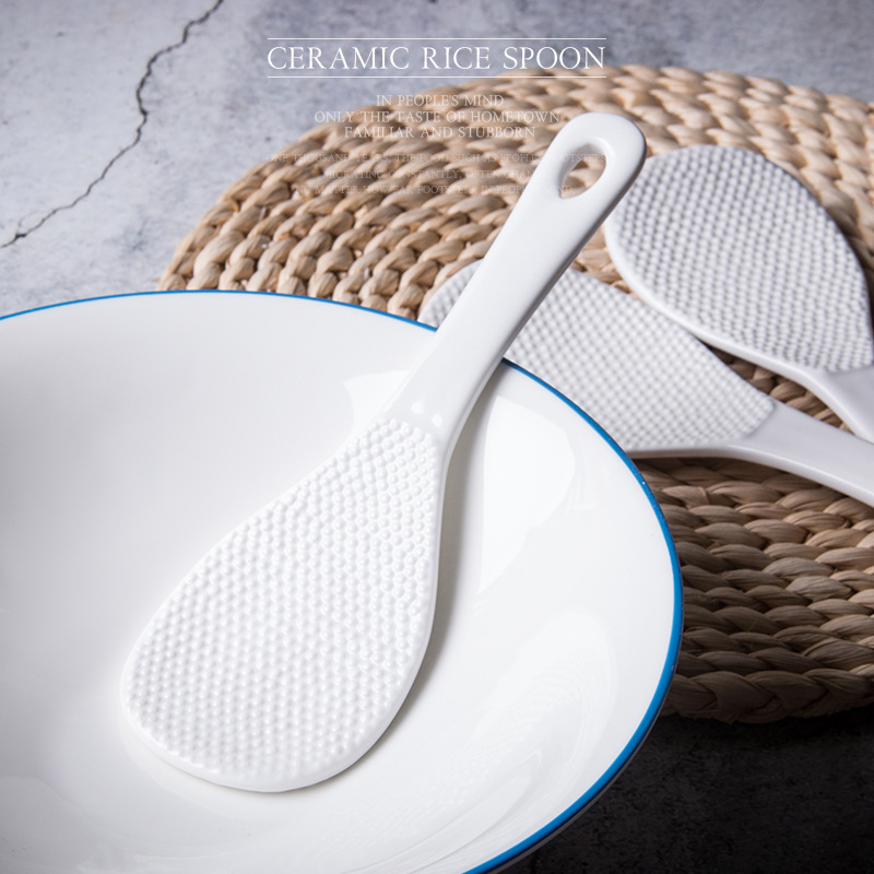 Pala de arroz de cerámica creativa cuchara grande para cocinar Cuchara de arroz de cerámica duradera resistente a altas temperaturas blanca pura