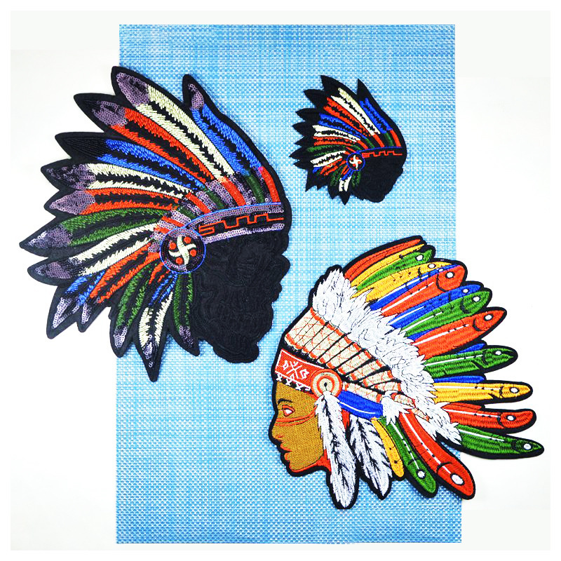 民族风刺绣花边印第安人羽毛头饰  彩色电脑绣花服装包包辅料