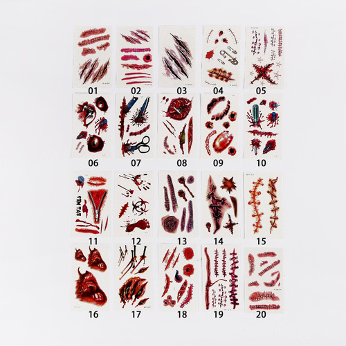 Halloween party funny horror bloody scar tattoo stickers scar stickers for men and women simulated bleeding fake injuries
