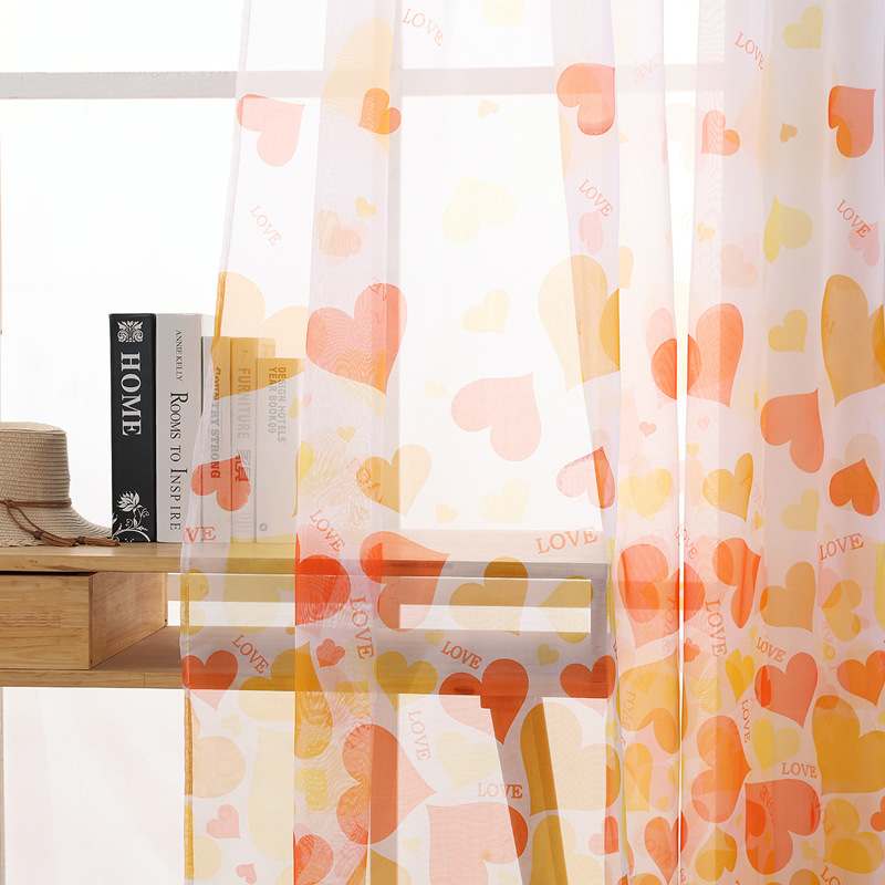Keqiao Factory Direct Sales Heart-Shaped Printed Window Screen Fabric for Bedroom and Living Room, Multi-Color Ready-Made Curtains in Stock