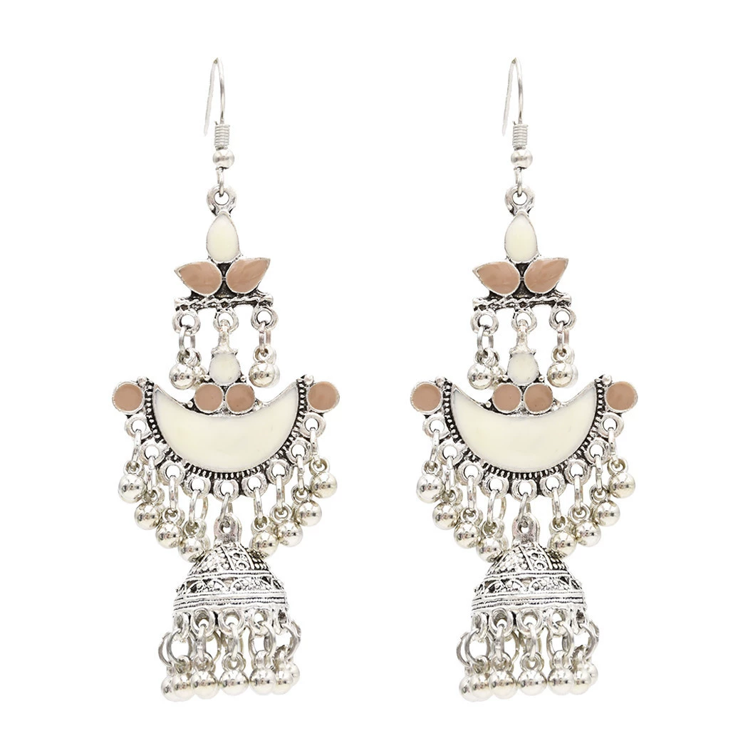 Retro ethnic earrings drop-shaped, classic small bell, boho style