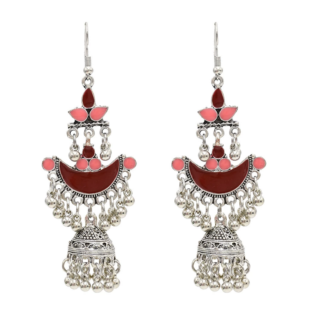 Retro ethnic earrings drop-shaped, classic small bell, boho style