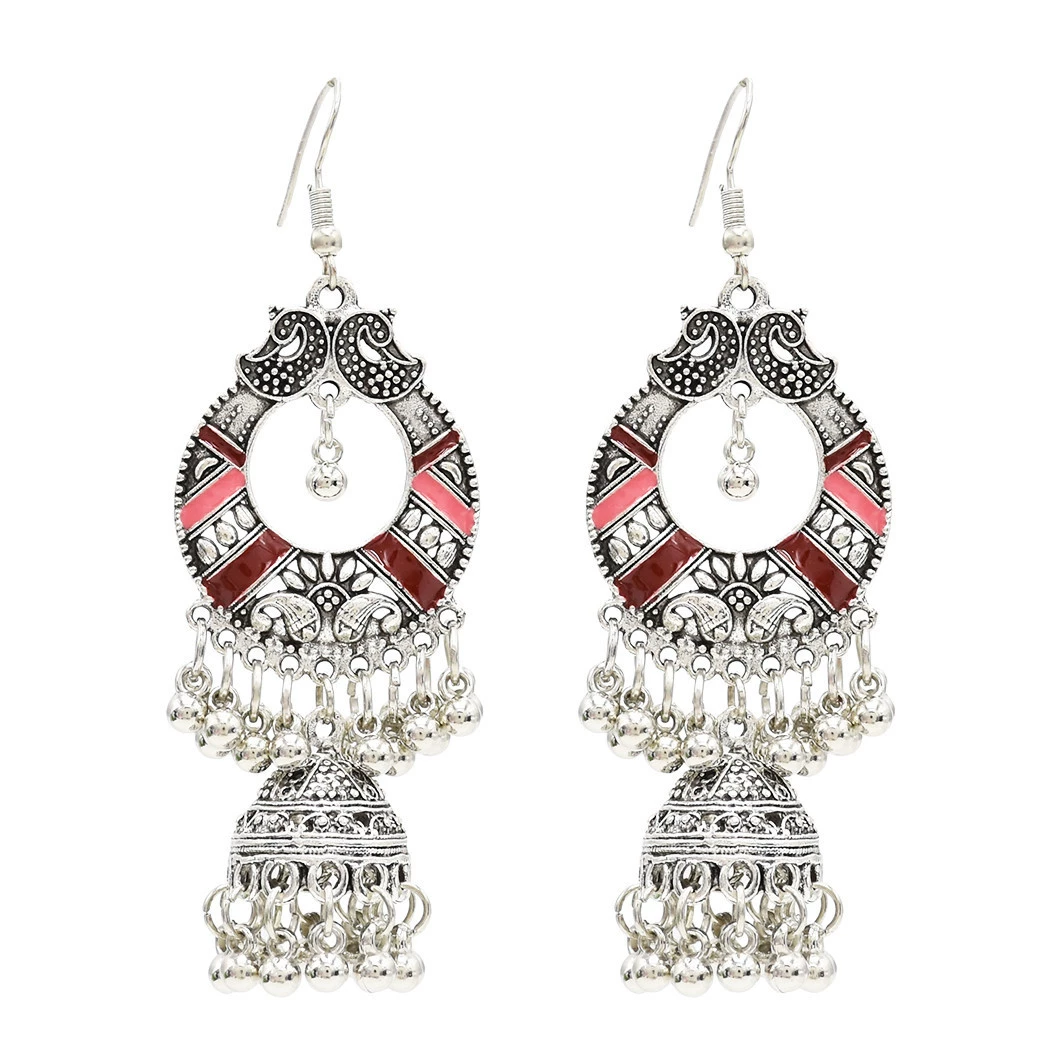 Retro ethnic earrings, classic small bell, boho style, India
