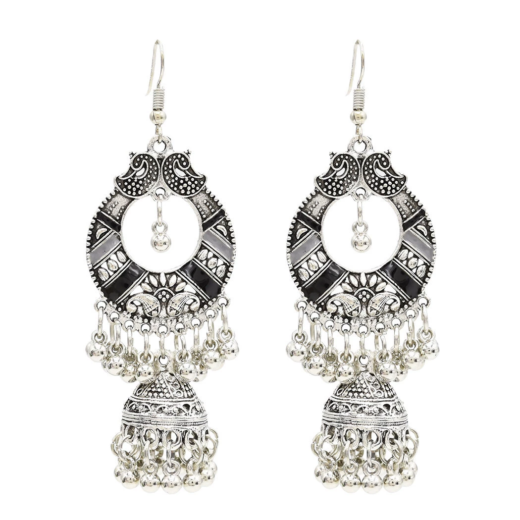Retro ethnic earrings, classic small bell, boho style, India