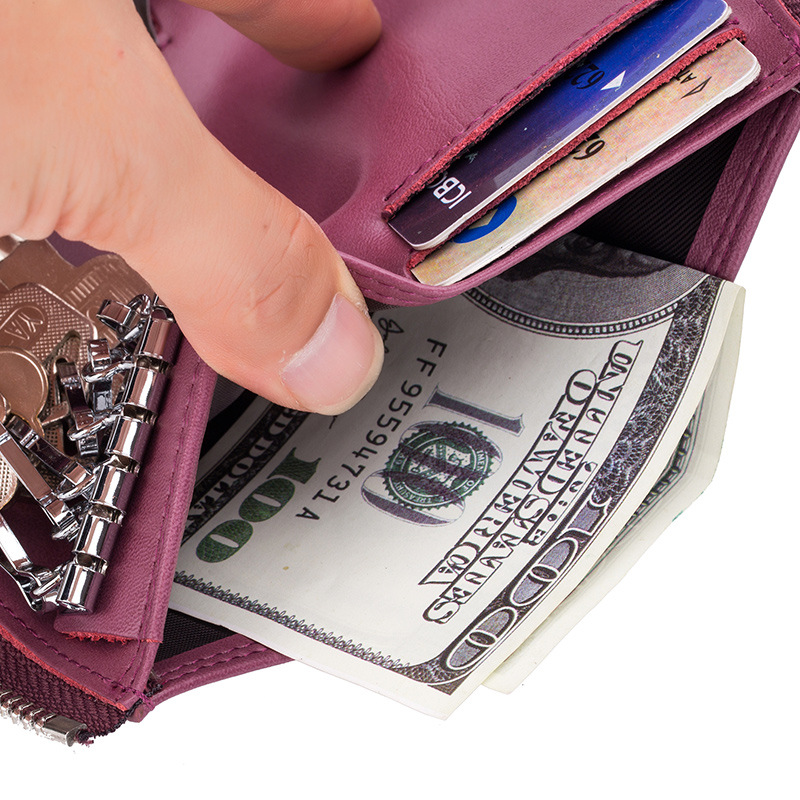 Multifuncional coche clave caso titular de la tarjeta de cremallera de los hombres vertical clave caso de cuero genuino de las mujeres pequeño monedero llavero