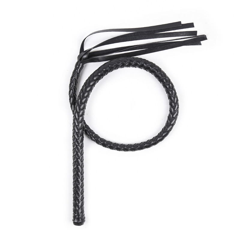 Suministro directo de fábrica, juguetes sexuales SM, látigo de cuero tejido a mano, látigo de entrenamiento, látigo de serpiente totalmente negro, látigo individual, látigo de 120 cm image 5