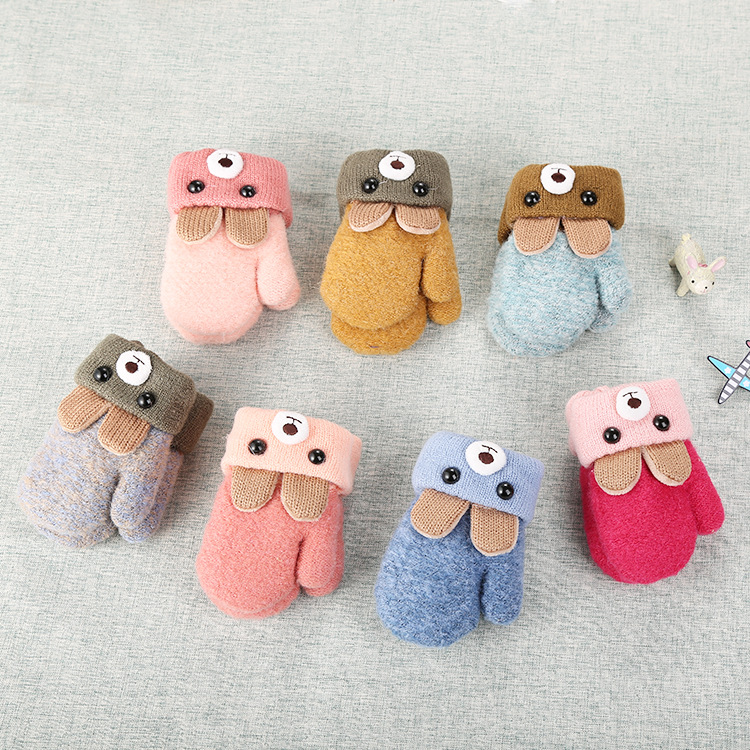 Cute cartoon children's winter knitted warm gloves