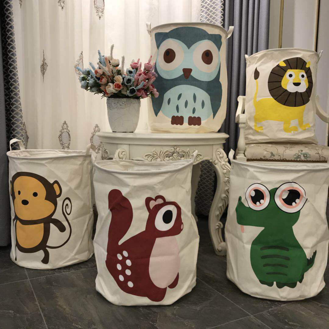 면과 린넨 패브릭 보관 배럴 만화 더러운 옷 바구니 접이식 더러운 옷 보관 바구니 장난감 보관 바구니