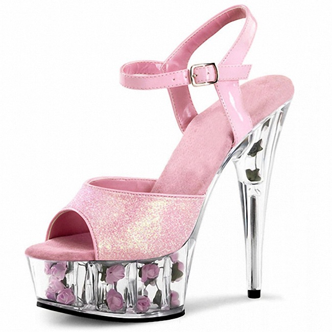 15cm Crystal Rose bottom anfitrión de la moda tacón alto del club nocturno las mujeres shooting modelo zapatos punta abierta sandalias
