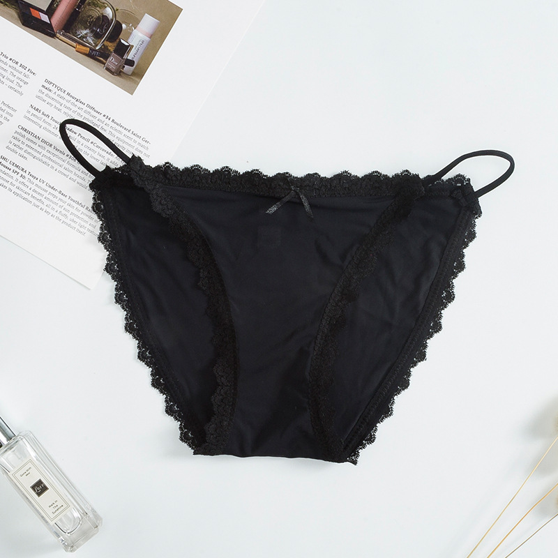 Braguitas de encaje para mujer con entrepierna de algodón puro, tirantes finos de seda helada, cintura baja, bragas finas transpirables sin costuras para mujer joven con entrepierna de algodón puro.
