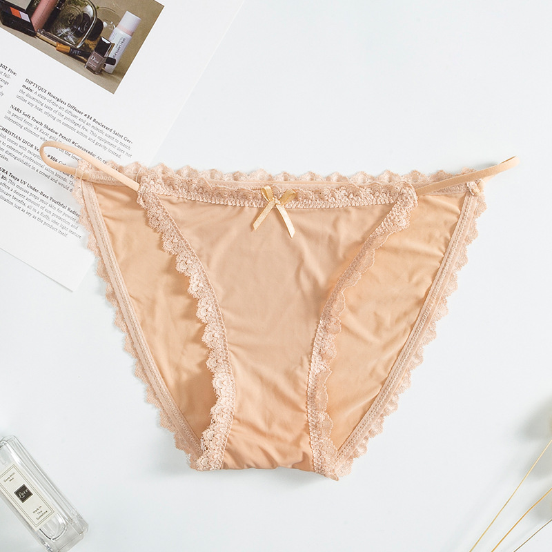 Braguitas de encaje para mujer con entrepierna de algodón puro, tirantes finos de seda helada, cintura baja, bragas finas transpirables sin costuras para mujer joven con entrepierna de algodón puro.
