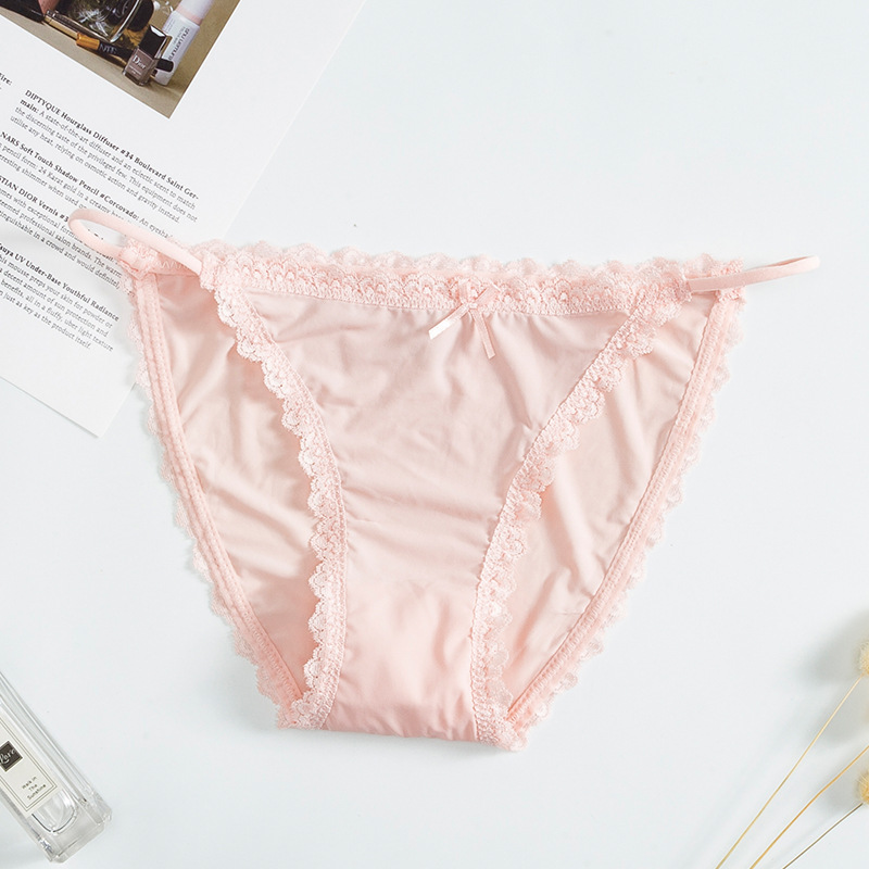 Braguitas de encaje para mujer con entrepierna de algodón puro, tirantes finos de seda helada, cintura baja, bragas finas transpirables sin costuras para mujer joven con entrepierna de algodón puro.