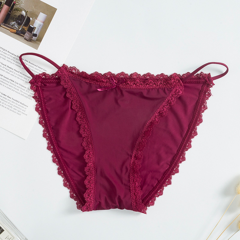 Braguitas de encaje para mujer con entrepierna de algodón puro, tirantes finos de seda helada, cintura baja, bragas finas transpirables sin costuras para mujer joven con entrepierna de algodón puro.