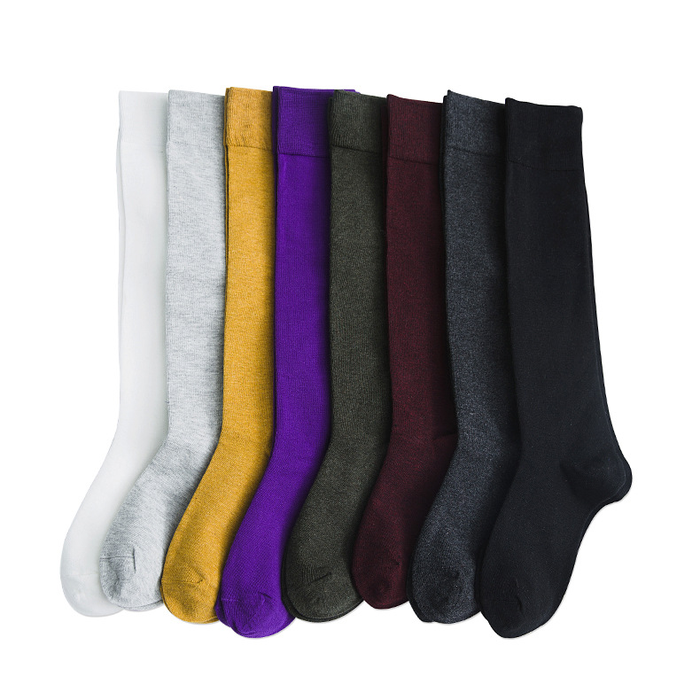 Otoño e Invierno calcetines de pila larga llanura rodilla de las mujeres por debajo de calcetines de becerro japonés calcetines de algodón de las mujeres en stock al por mayor