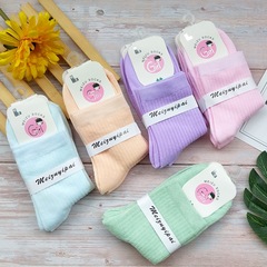 Women's Autumn/Winter New Trend Socks, Double-Needle Cotton Socks, Candy Color Forest System Mid-Calf Socks, Plain Color Socks Wholesale