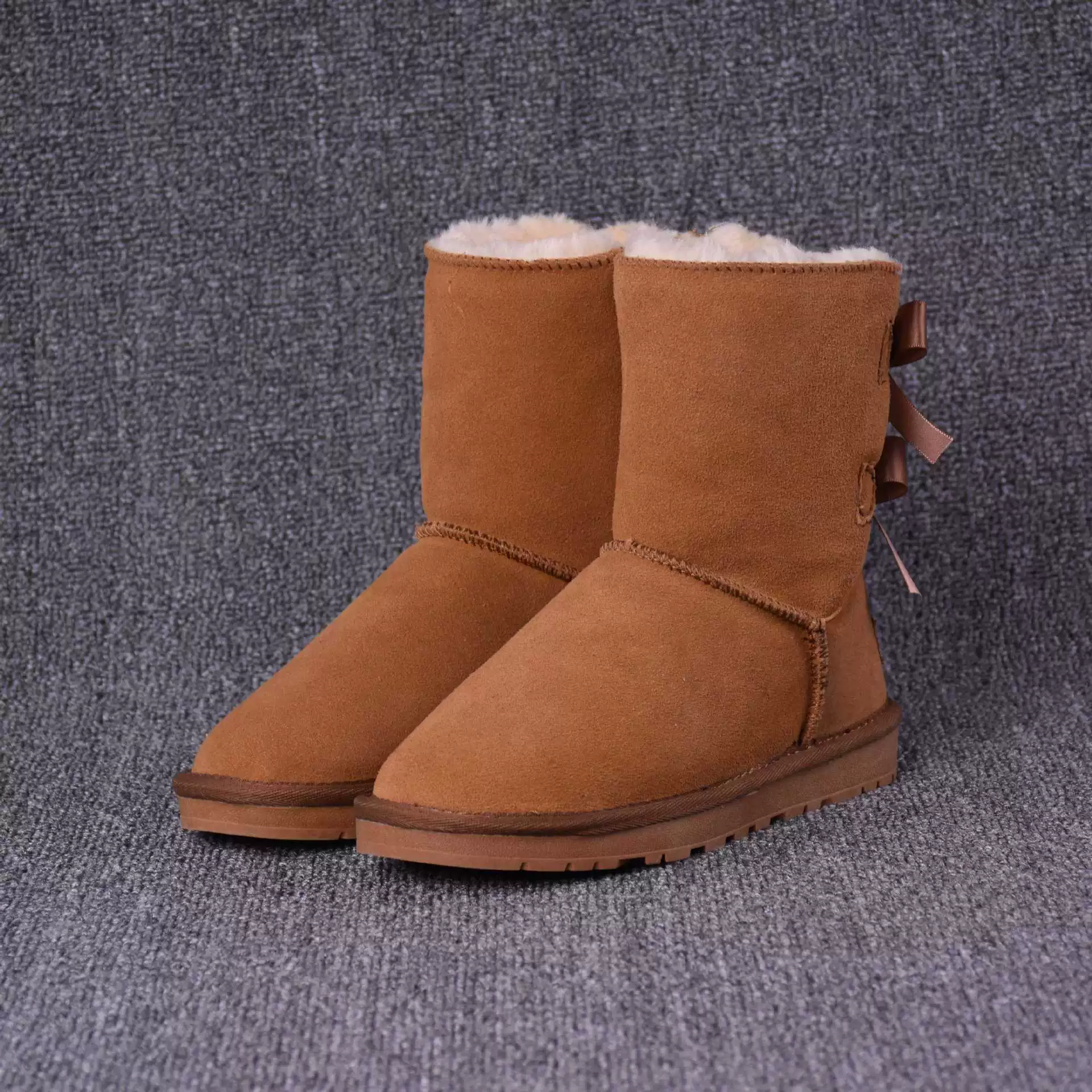 Keep warm boots with bow, wholesale, mid-length, genuine leather, plus size