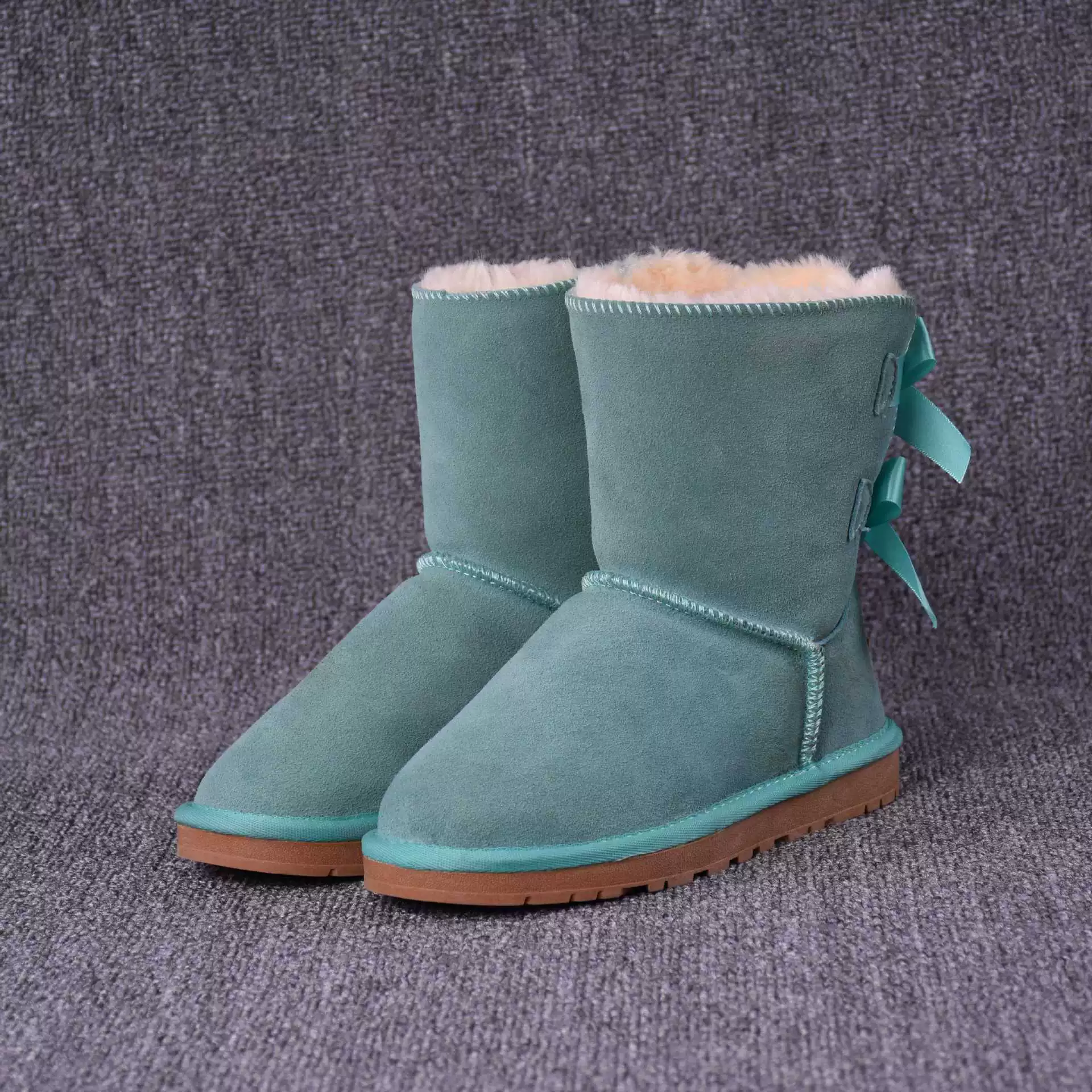 Keep warm boots with bow, wholesale, mid-length, genuine leather, plus size