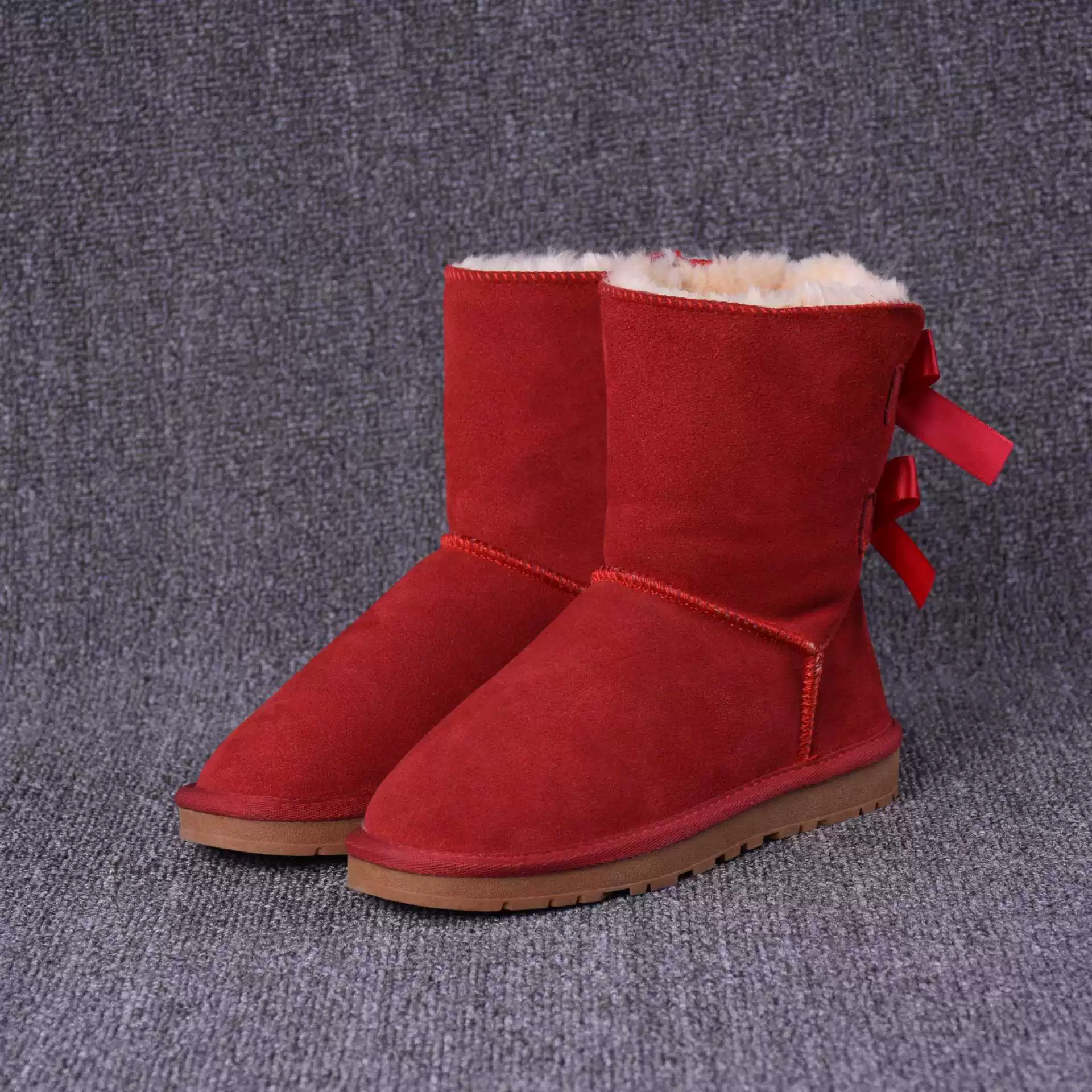 Keep warm boots with bow, wholesale, mid-length, genuine leather, plus size
