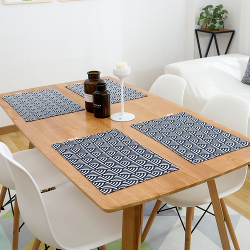 New Chinese style dark blue Western place mat gourmet photo background cloth napkin baking props plaid fabric tablecloth