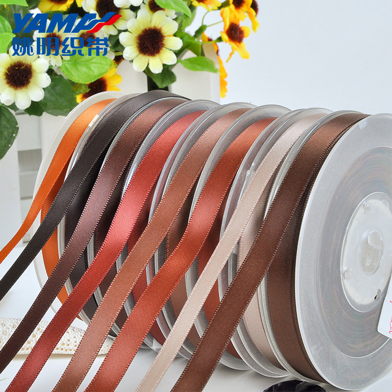 Yao Ming empresa de cinta al por mayor de doble cara cinta de satén accesorios para el cabello accesorios de DIY 75mm marrón serie 810-837