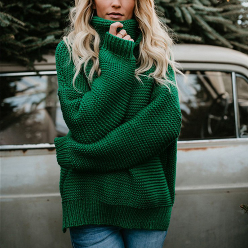 Suéter de Punto de Manga Larga con Cuello Alto, Estilo Europeo y Americano, Nuevo Otoño/Invierno 2025, Gran Venta en Comercio Exterior, para Mujer