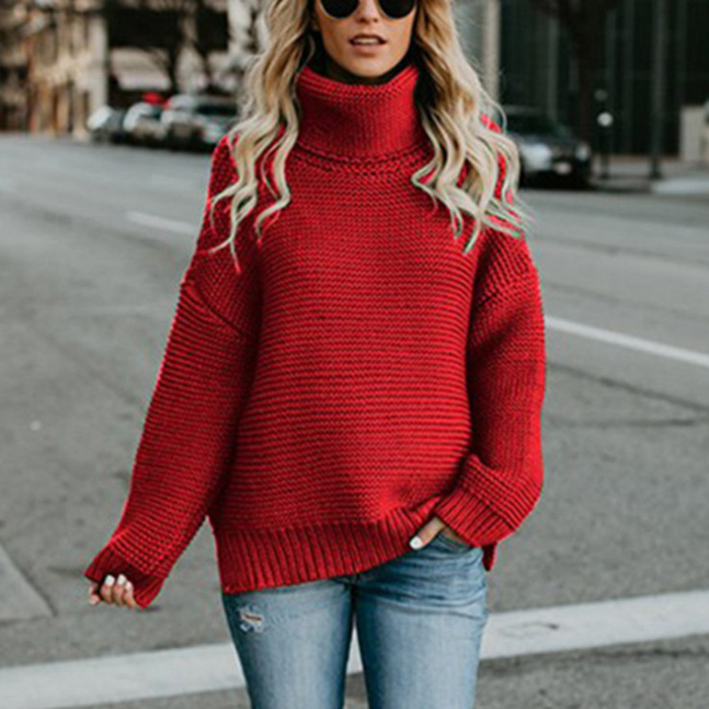 Suéter de Punto de Manga Larga con Cuello Alto, Estilo Europeo y Americano, Nuevo Otoño/Invierno 2025, Gran Venta en Comercio Exterior, para Mujer