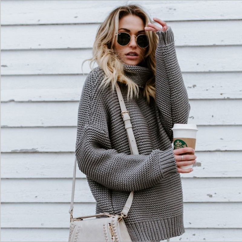 Suéter de Punto de Manga Larga con Cuello Alto, Estilo Europeo y Americano, Nuevo Otoño/Invierno 2025, Gran Venta en Comercio Exterior, para Mujer