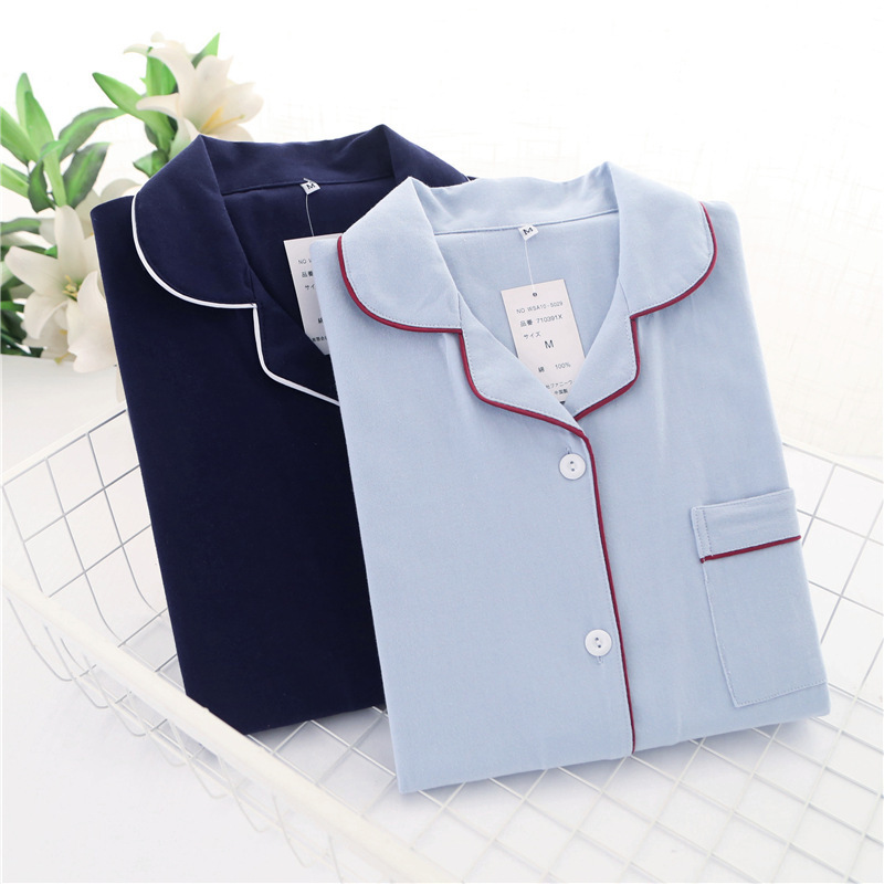New Couple Pure Cotton Knitted Pajamas Set, Long-Sleeved Trousers, Home Clothes, Dropshipping