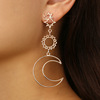 Retro fashionable accessory, metal asymmetrical earrings solar-powered, European style