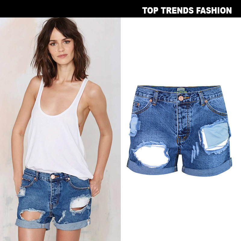 European and American Women's Clothing Boyfriend Personality Decadent Denim Pants Low Waist Loose Pocket Breasted Curl Edge Fragmented Shorts