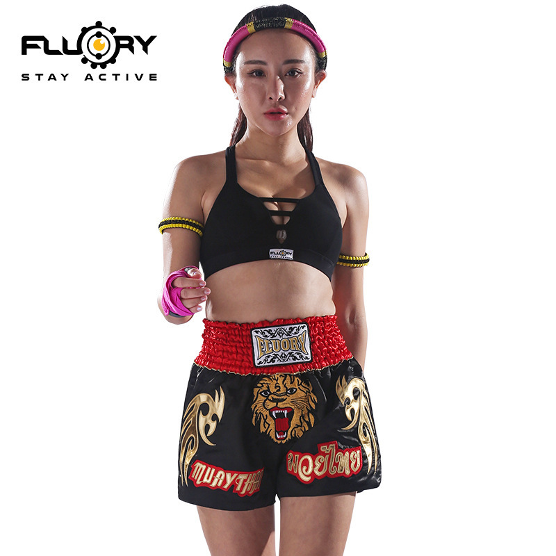 FLUORY fire base professional fighting shorts boys and girls sanda boxing suit lion head tiger head Thai boxing shorts