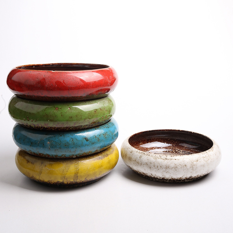 At the beginning, the kiln changed flow glaze old pile flower jar retro fleshy platter ceramic flower pot green plant flower Ware large pot large diameter