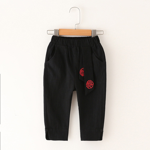Ethnic Style Boys Autumn Outfit New Children Pants Kids Long Pants Ankle Pants with Drawstring Pants Matching Tang Suit Pants