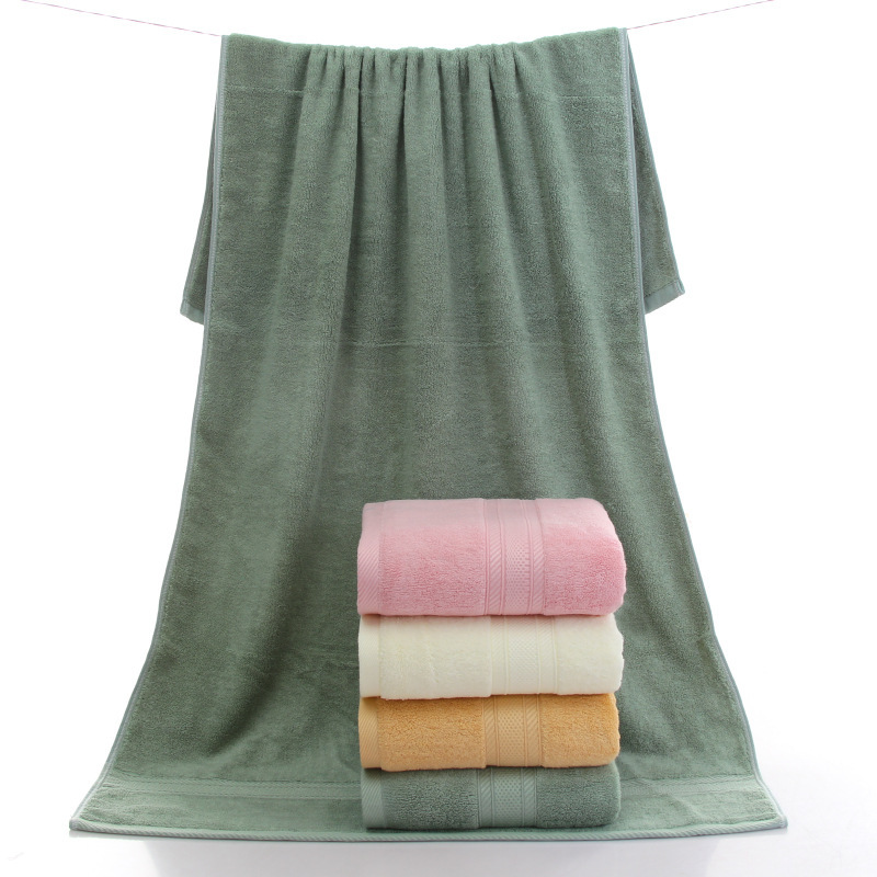 Bamboo Fiber Bath Towel Plain Color Section Wide Ribbon 485g Thickened Large Bath Towel Bamboo Charcoal Fiber Gift Bath Towel Set