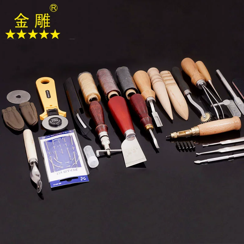 金雕 DIY Leather Tool Set Craft Craftsmanship Handmade Skin Set Set Ling Step Leather Tool 19 models and 25 pieces