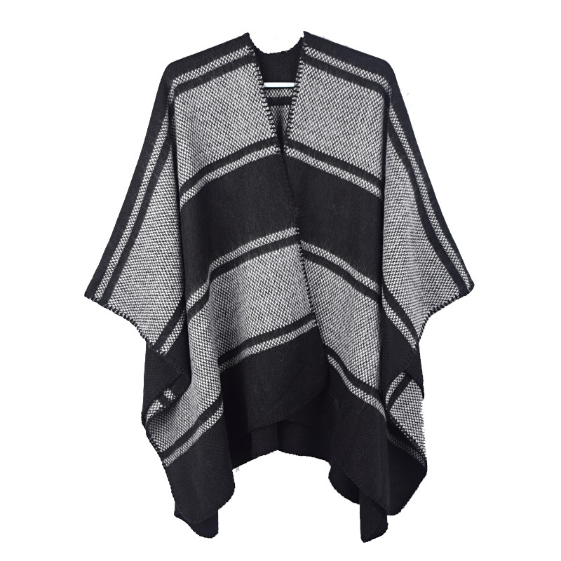 2024 new black white herringbone striped slit shawl cape, fashionable and simple quality cross mirror_viptrois.com
