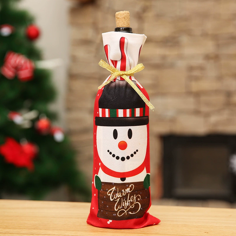 Christmas wine bottle cover set, 3 festive designs (snowman, Santa, reindeer), 34×12.5 cm