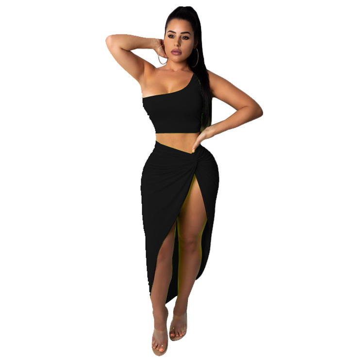 Estación independiente LAZADA 2021 popular europea y americana de talla grande Falda plisada de color sólido traje casual traje de dos piezas