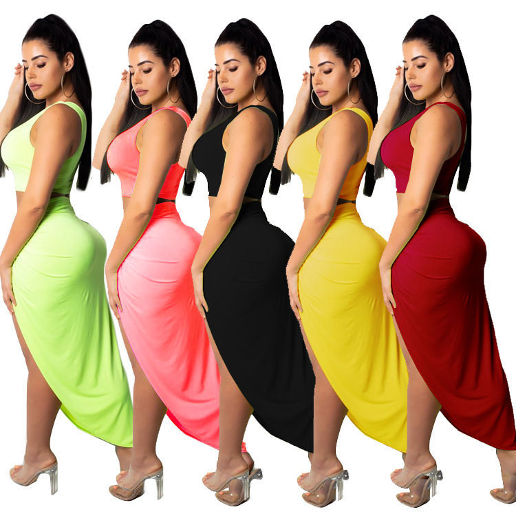 Estación independiente LAZADA 2021 popular europea y americana de talla grande Falda plisada de color sólido traje casual traje de dos piezas