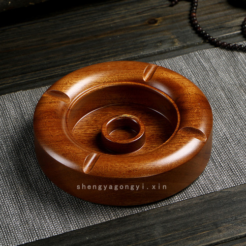 Wooden ashtray with cover for home use large personalized creative coffee table ornaments Chinese style retro ebony solid wood ashtray